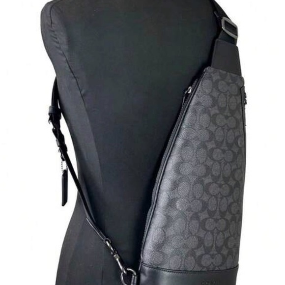 NWT Coach Dominic Sling Leather Black Signature Monogram Bag - Picture 2 of 6